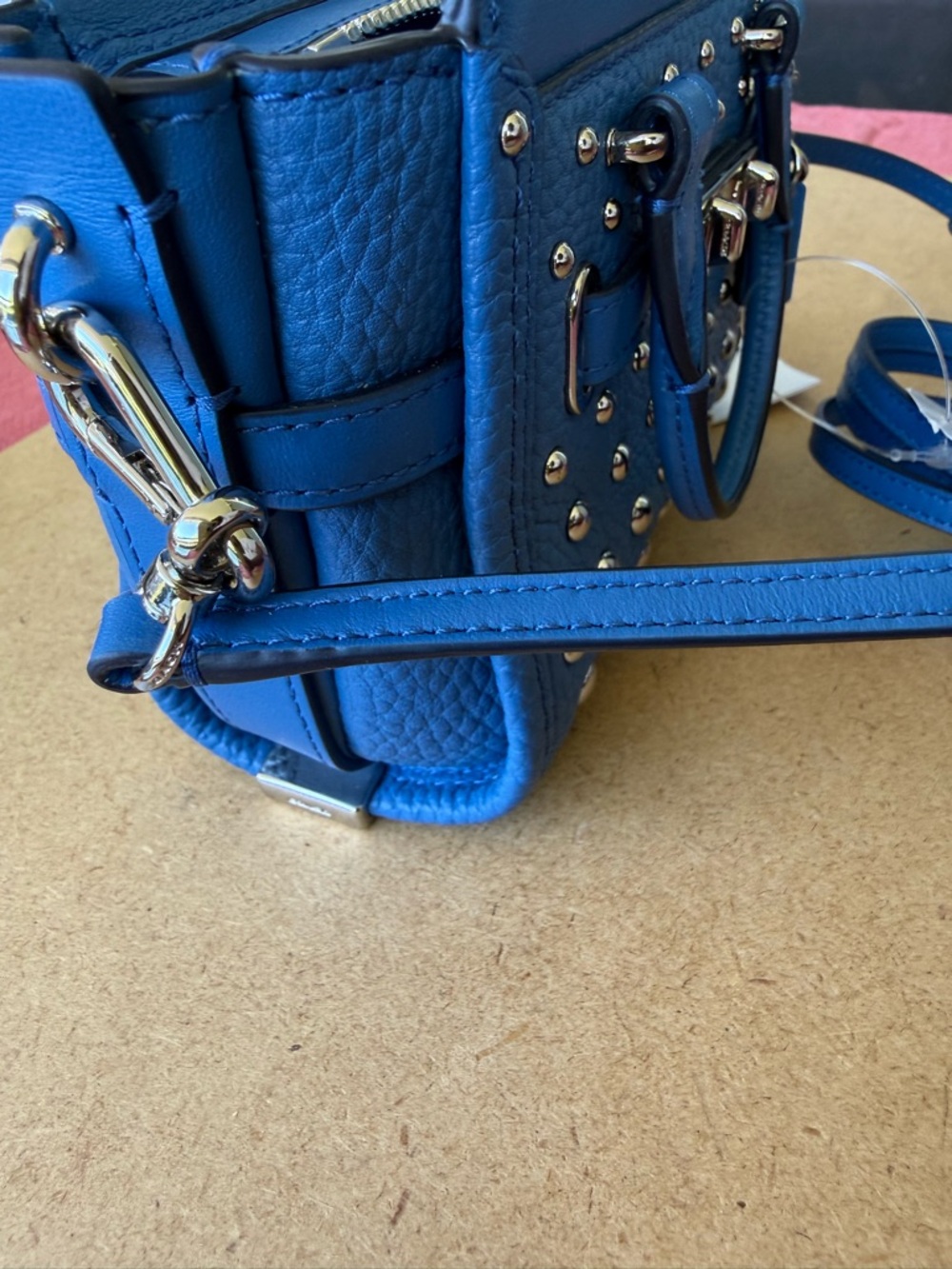 Coach Blue Studded Leather Rogue Satchel Silver Rivets NWT Crossbody Bag - Picture 14 of 15